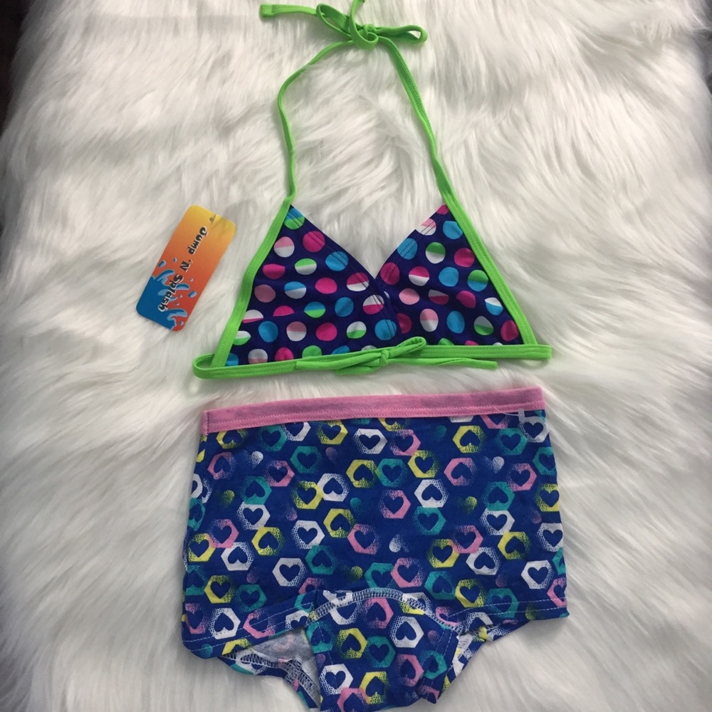 Kids Swimwear Circles Top with Hearts Underwear